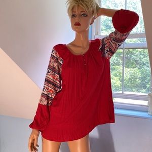BOHO TOP Long Balloon Sleeve RED, WHITE and BLUE by STYLE & CO.  Size S